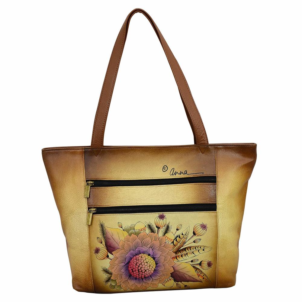 Hand Painted Genuine Leather Large Tote - Rustic Bouquet :^) - Picture 2 of 5